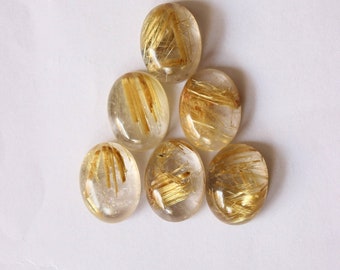 Natural Golden Rutilated and Black Rutile Oval Shape Cabochon, Flat back, Calibrated AAA+ Quality Wholesale Gemstones All Sizes Available