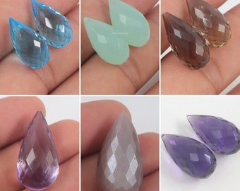 7X10mm to 13X18mm Half top drilled 1Pair of drop Briolette cut Faceted drop shape, High Polished, Handmade, Superb Item