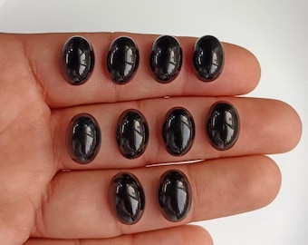 AAA+ Quality Natural Black Onyx Cabochon: Oval Shape Flat Back Calibrated Gemstones