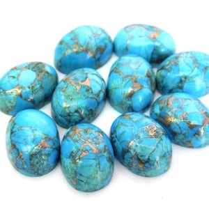 AAA+ Quality Natural  Blue Copper Turquoise Oval Shape Cabochon Flat Back Calibrated  Wholesale Gemstones All Sizes Available