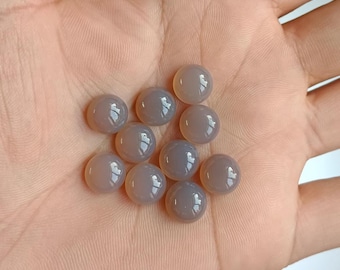 グレーカルセドニーカボション：ラウンドフラットバックジェムストーン、AAA+品質