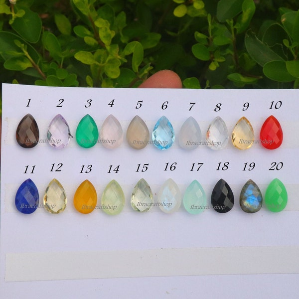 AAA+ QUALITY Quartz Pear Briolette Gemstone Beads Sampler 9X6mm To 20X15mm Briolette Both Side Checker Cut Gemstone 19+ ColorsFor Jewelry