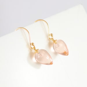 Gold Plated Peach Morganite Teardrop Earrings: 925 Sterling Silver