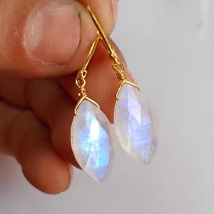 Rainbow Moonstone Earrings, Rainbow Moonstone Dangle Earrings, Gold Filled Dainty, Minimalist Earrings, leaf earrings, June Birthstone
