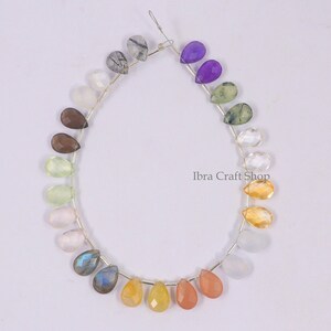 AAA+ Quality 1 Strand 13 Pairs Mix Gemstone Approx. 12X8 MM Pear Shape Briolette Both Side Checker Cut Jewelry Making Strand Beads Necklace