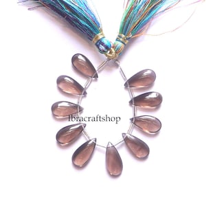 Smoky Quartz Pear Briolette Beads: Smooth Cabochon Gemstone Strand (15x7 mm)