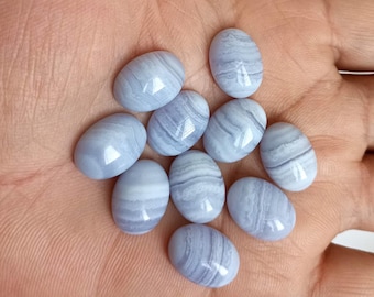 Blue Lace Agate Cabochon: Oval Gemstone for Jewelry Making