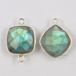 Labradorite Sterling Silver Connector: Cushion Briolette Cut, 6-20mm