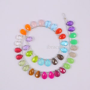 AAA Quality 19 Pair Mix Gemstones Pear Shape Briolette Both Side Checker Cut Approx. 12X8 MM 1 Strand Faceted Beads Jewelry Making Beads