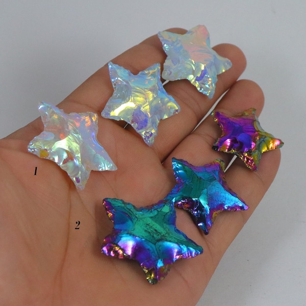 Angel Aura Quartz Star Aura Obsidian Crescent Star Rainbow Coated Crystal  Star Titanium Coated Aura Healing Crystal