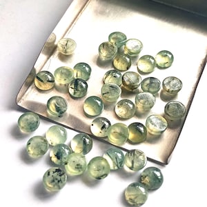 Natural Prehnite Round Cabochon, Flatback, Tiny High Quality Gemstones For Jewelry,  Calibrated Smooth, Wholesale Supplier, All Size Avail