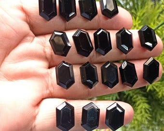 10pcs 11X6 mm, 14X11mm, 16X10mm, 20X10mm Hexagon shape, Natural black onyx cut stone faceted , Handmade Gemstone Jewelry Making Gift for her
