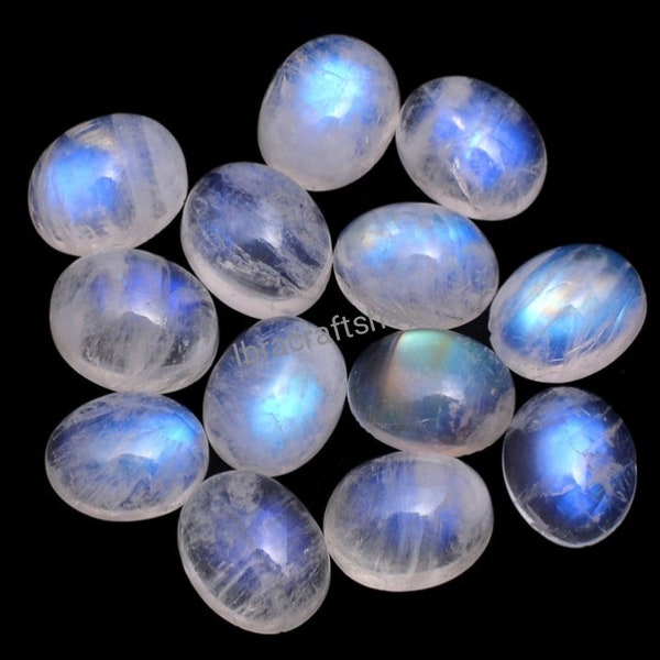 Natural Rainbow Moonstone Oval shape Cabochon Flat Back Calibrated AAA+ Quality Wholesale Gemstones,All Sizes Available