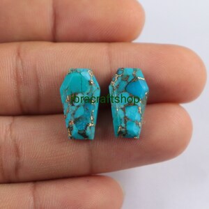 1 Pair Sky Copper Turquoise 18X10 mm to 17x10 MM Coffin Shape Single Step Cut Flat Bottom Coffin Shape Handmade Sky Copper Turquoise
