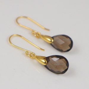 Smoky Topaz Pear Gold Plated 92.5 Sterling Silver Earrings Dangle Earrings Smoky Topaz 15X10 mm Pear Briolette Cut Earrings