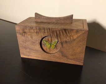 Walnut box with glass butterfly