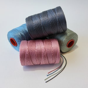 Dusty Shades Cord, 2mm twisted nylon. Storm grey, Dusty blue, Dusty pink, Pale mint.
