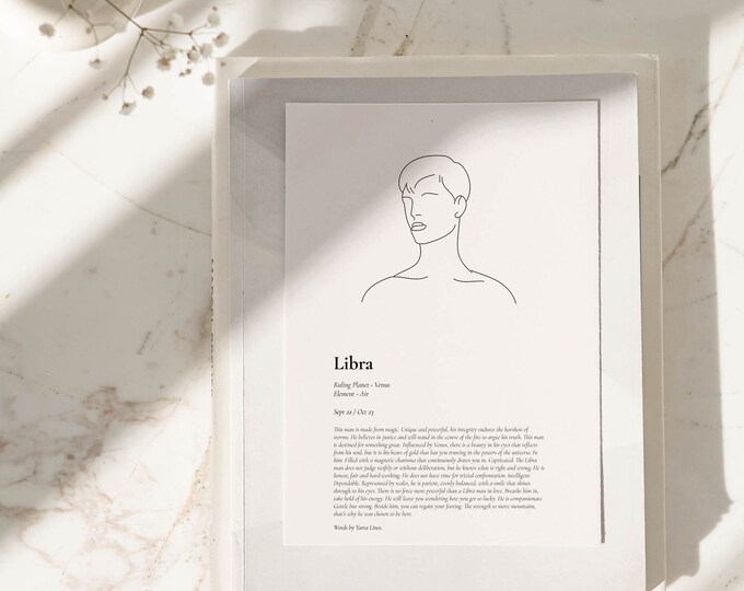 Libra Man Print: Star Sign Wall Art, Astrology Gift