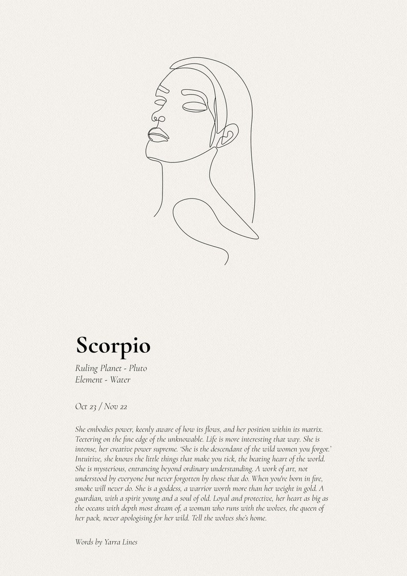 She is Scorpio Print.. Scorpio Gift, Astrology Print, Custom Star Sign Print, Star Sign Wall Art Boho, Scorpio Poster, Scorpio Gift For Her image 2