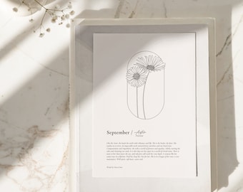 Aster Blumen Druck: September Geburt Blumen Geschenk (A4)