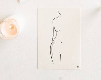 Line Art Woman Print: Minimalist Black and White A4