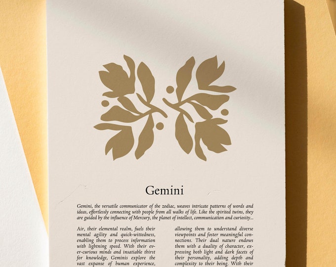 De Gemini Print... Gemini Gift, Astrologie Print, Custom Star Sign Print, Star Sign Wall Art Boho, Gemini Poster, Gemini Cadeau voor haar