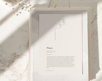 Pisces Woman Line Art Print: Boho Astrology Gift