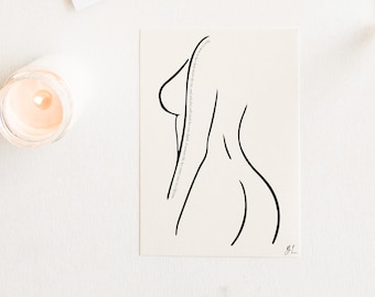 Line Art Woman Print: Minimalist Black and White A4 Poster
