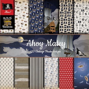 Ahoy Matey Digital Paper - Vintage Pirate Backgrounds - 20 backgrounds - Scrapbook Paper - Pirates of The Caribbean and parts unknown