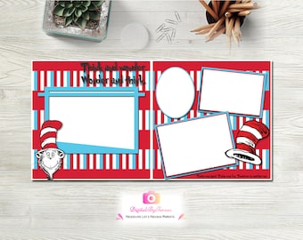 Dr Seuss  2-page, 4-photo layout Cat in the Hat 12X12 Template High Quality Digital Scrapbooking Templates ** INSTANT DOWNLOAD