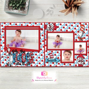 Scrapbook Template, Digital Scrapbook Template, Digital Scrapbook Page, 12x12 Scrapbook Layout, Dr Seuss, Cat in the Hat, INSTANT DOWNLOAD