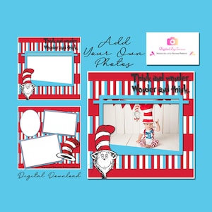 Dr Seuss  2-page, 4-photo layout Cat in the Hat 12X12 Template High Quality Digital Scrapbooking Templates Quick Page