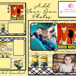 Despicable Me Minions Scrapbook Templates, Digital Scrapbook Template, Scrapbook Pages, Scrapbook Layouts, 12x12 Scrapbook Template