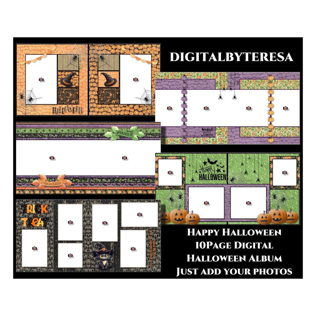 Happy Halloween Scrapbook Album 10 Page Digitally Designed Etsy