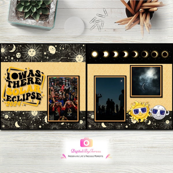 Solar Eclipse Scrapbook Template, Digital Scrapbook Template, Digital Scrapbook Page, 12x12 Scrapbook Page Layout ** INSTANT DOWNLOAD