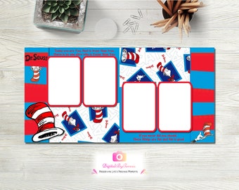 Dr Seuss  2-page, 4-photo layout Cat in the Hat 12X12 Template High Quality Digital Scrapbooking Templates ** INSTANT DOWNLOAD