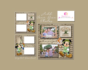 Animal Kingdom Mickey and Minnie Scrapbook Template, Digital Scrapbook Template, Scrapbook Page, 12x12 Scrapbook Layout, Instant Download
