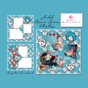 Dr Seuss  2-page, 5-photo layout Cat in the Hat 12X12 Template High Quality Digital Scrapbooking Templates Quick Page