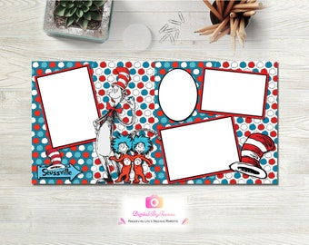 Modèle Dr Seuss de 2 pages et 4 photos Chat dans le chapeau 12 X 12 Modèles de scrapbooking numérique de haute qualité ** TÉLÉCHARGEMENT IMMÉDIAT