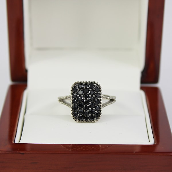 WHITE GOLD FINISH Black Onyx Created Diamond Ring | Statement Ring, Gift, Birthday, Anniversary