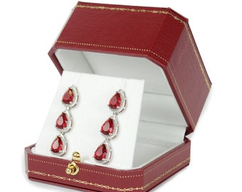 Acabado De Oro Blanco Rojo Rubí y creado Diamante Pendientes Colgantes De pearcut 