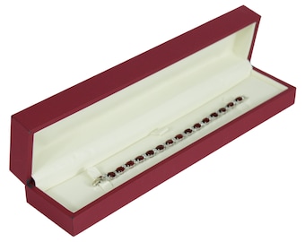 ACABADO EN ORO BLANCO Brazalete de rubí rojo de corte ovalado de diamantes que incluye caja de regalo / Regalo perfecto para mujeres, bodas, cumpleaños, fiestas
