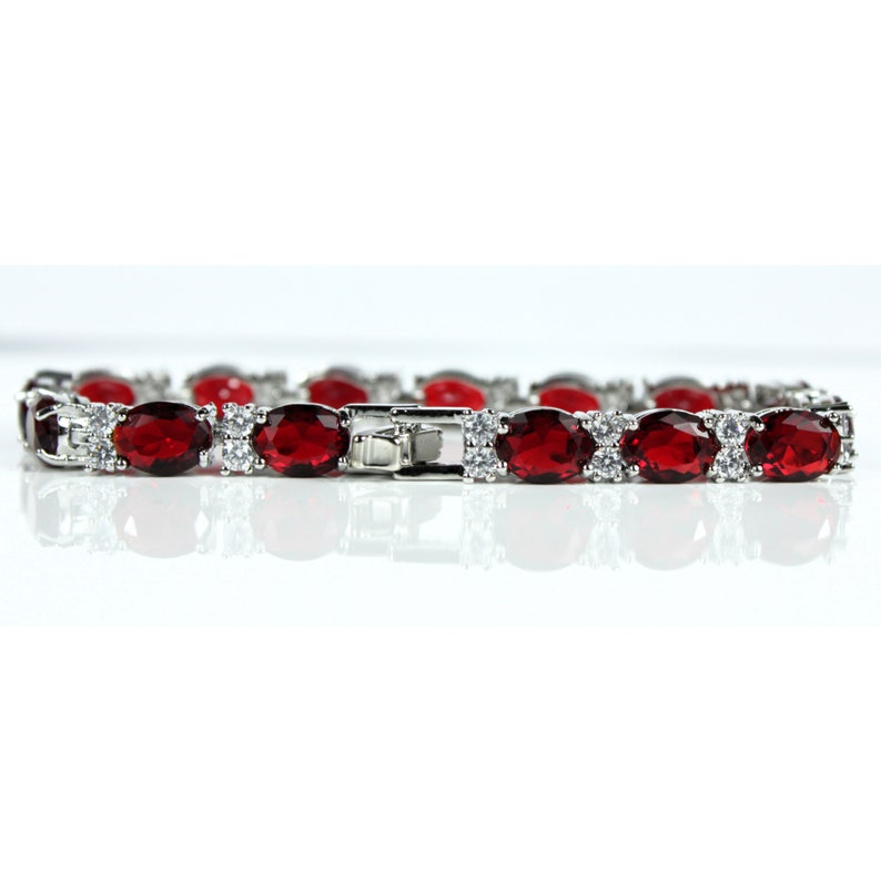 WHITE GOLD FINISH Created Diamond Oval Cut Red Ruby Bracelet Including Gift Box Perfect Gift For Women, Weddings, Birthdays, Parties image 4