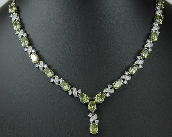 WHITE GOLD FINISH Created Diamond Peridot "Love and Kisses" Necklace, Part of the Love and Kisses Collection | Perfect Gift For Women