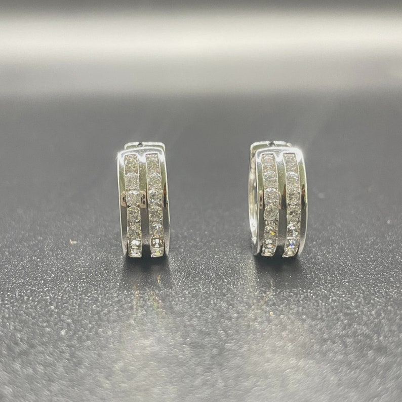 White Gold Finish Double Row Created Diamond Hoop Earrings With Free