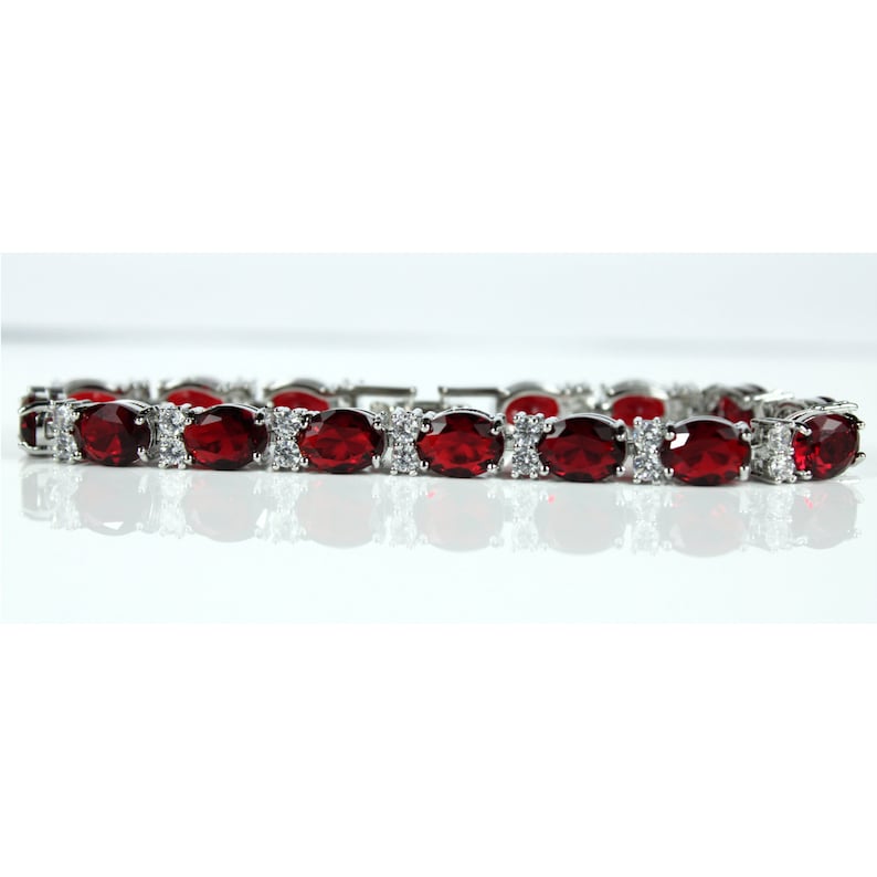 WHITE GOLD FINISH Created Diamond Oval Cut Red Ruby Bracelet Including Gift Box Perfect Gift For Women, Weddings, Birthdays, Parties image 2