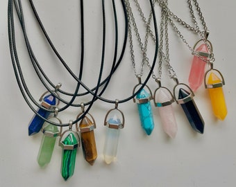 Healing Crystal Necklace, Cord Necklace, crystal choker, Cord choker, Healing Stone Necklace, Fluorite, Amethyst, Labradorite