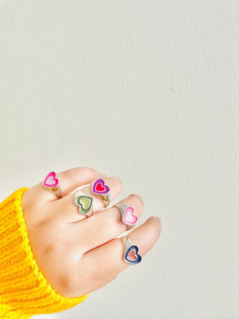 Adjustable Rings Set Vintage Heart Aesthetic Rings Set for Etsy