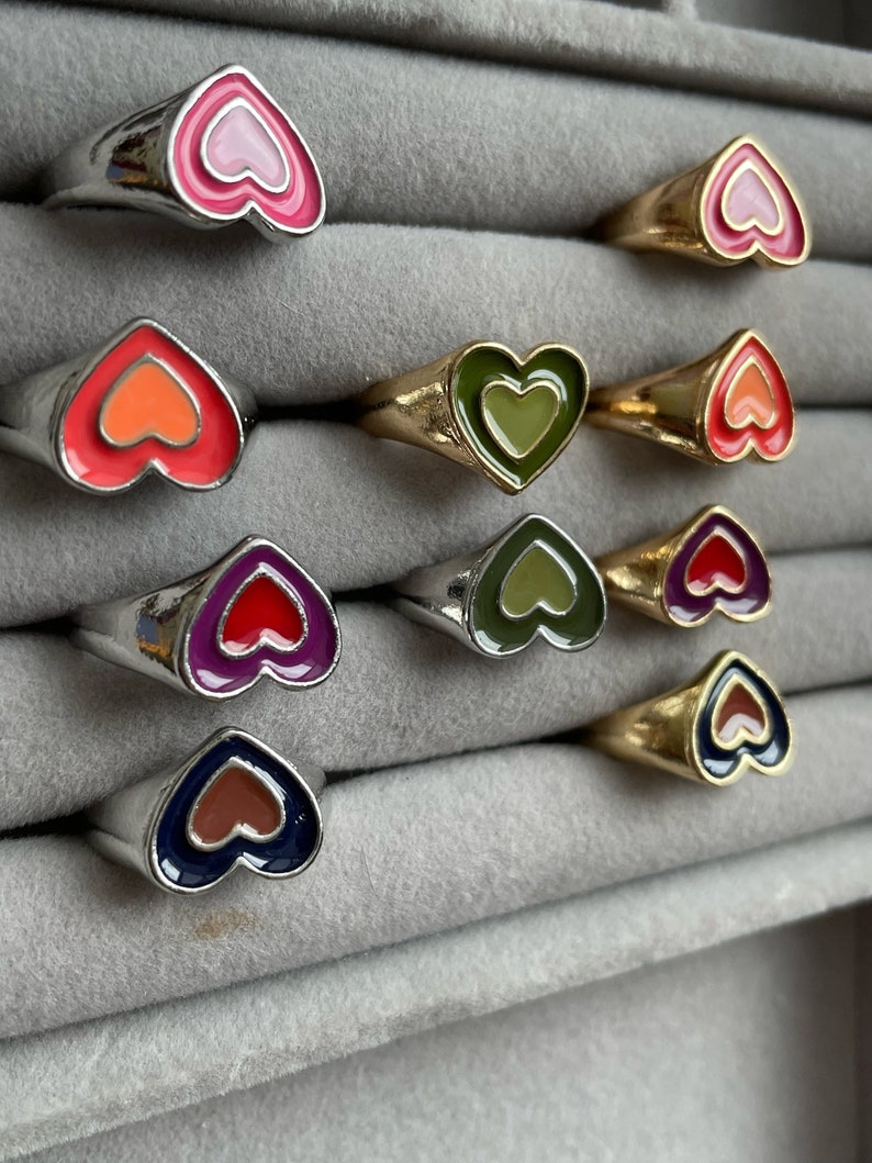 Adjustable Rings Set Vintage Heart Aesthetic Rings Set for Etsy