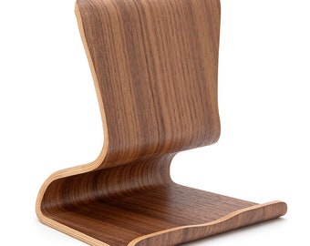 Plywood iPad Stand, Handmade Wood Tablet Holder, Phone holder, Bookstand, Tablet Stand, Handcrafted Bent Plywood, Walnut, Aesthetic Decor